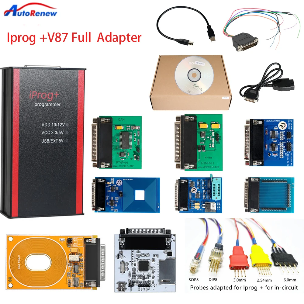 V87 Iprog+ Pro Programmer Full Version with Probes Adapters + IPROG Plus PCF79xx SD Card Adapter Key Programmer Free Shipping