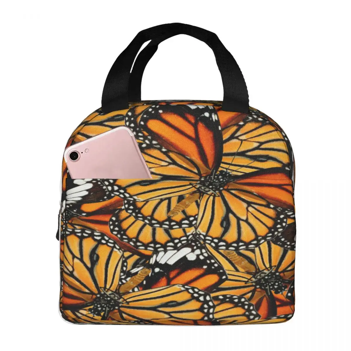 

Insulated Lunch Bag Thermal Orange Tiger Butterflies Tote Bags Cooler Picnic Food Lunch Box Bag