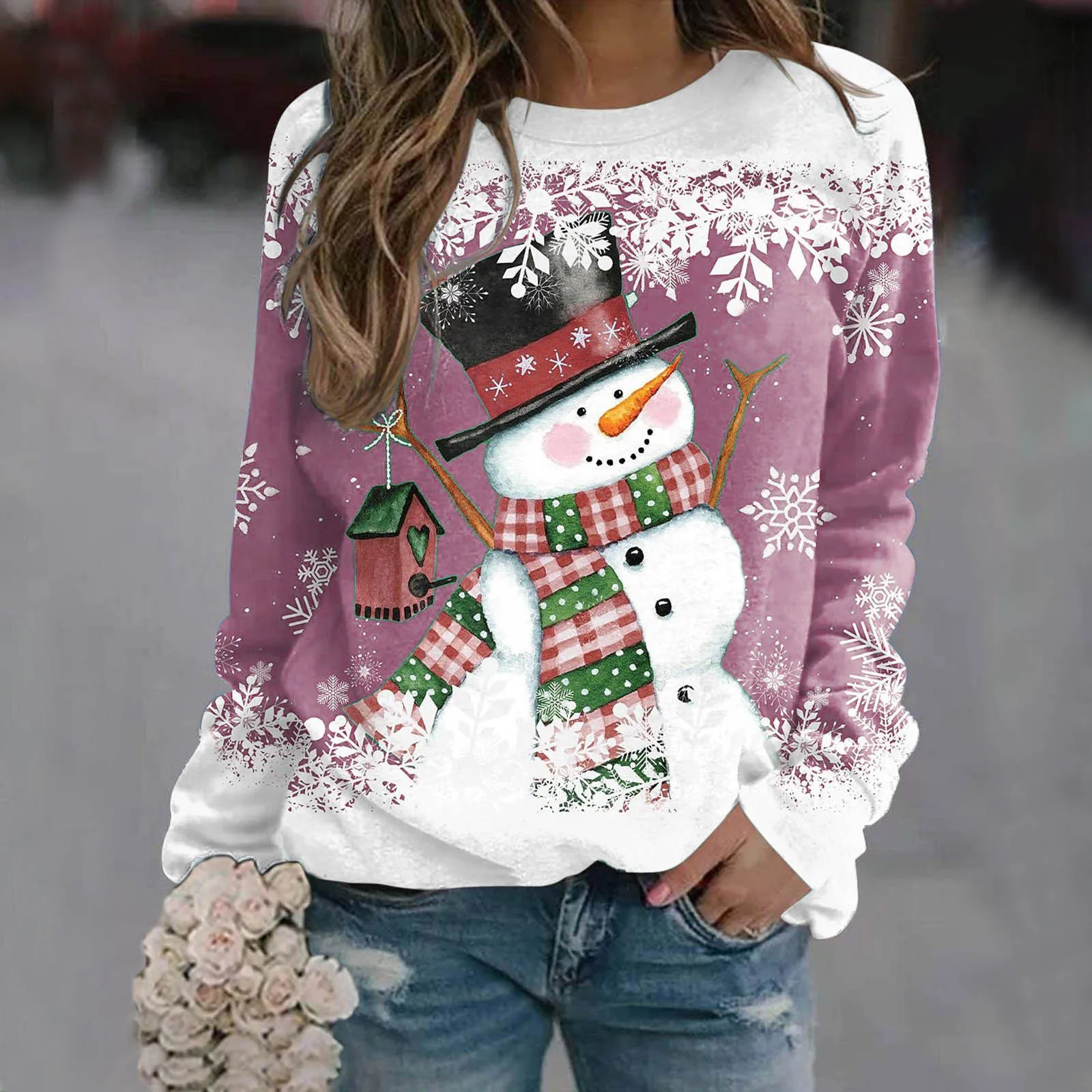 

Womens Christmas Top Snowman Print Sweatshirt Extra Long Hoodie Women Christmas Hoodie Women Lightweight Lightweight Long Sleeve