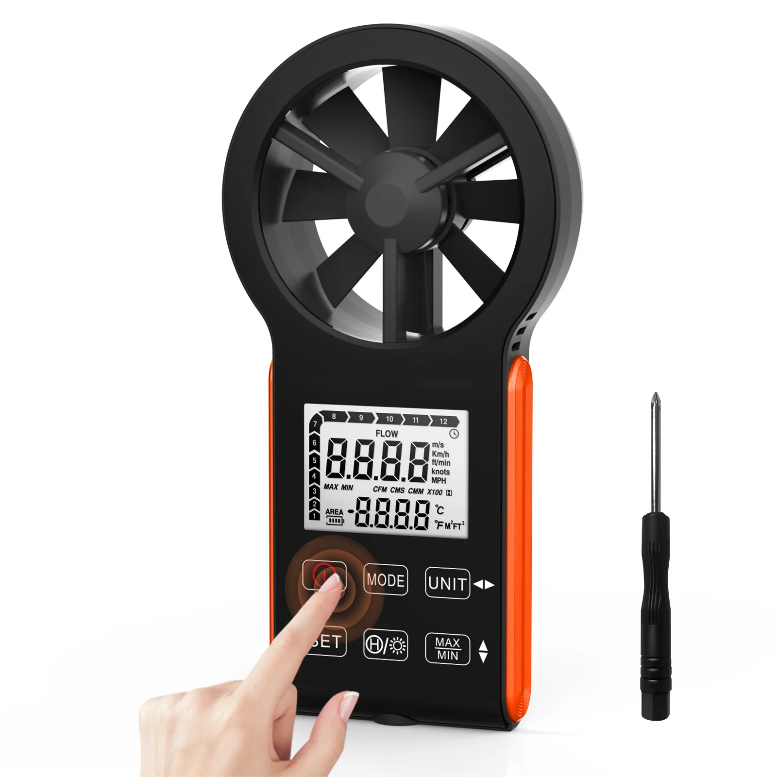 

2023 NEW LCD Digital Anemometer Thermometer Handheld Wind Speedometer Touch Screen Tools Windmesser Air Flow RPM Meter