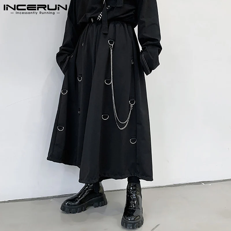 

INCERUN 2022 новые мужские брюки в Корейском стиле темные двухголовые металлические цепи модные повседневные мужские брюки с широкими штанинами...