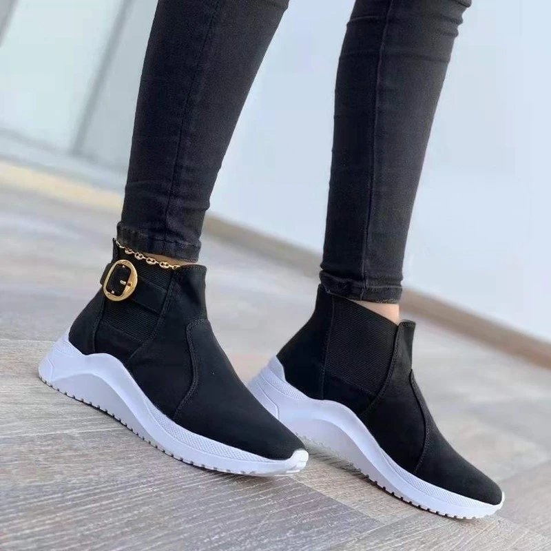 

Spring Casual Woman Boots Women's Autumn Boots 2022 Round Toe Platform Wedge Shoes Side Buckle Retro Solid Ladies High Boots