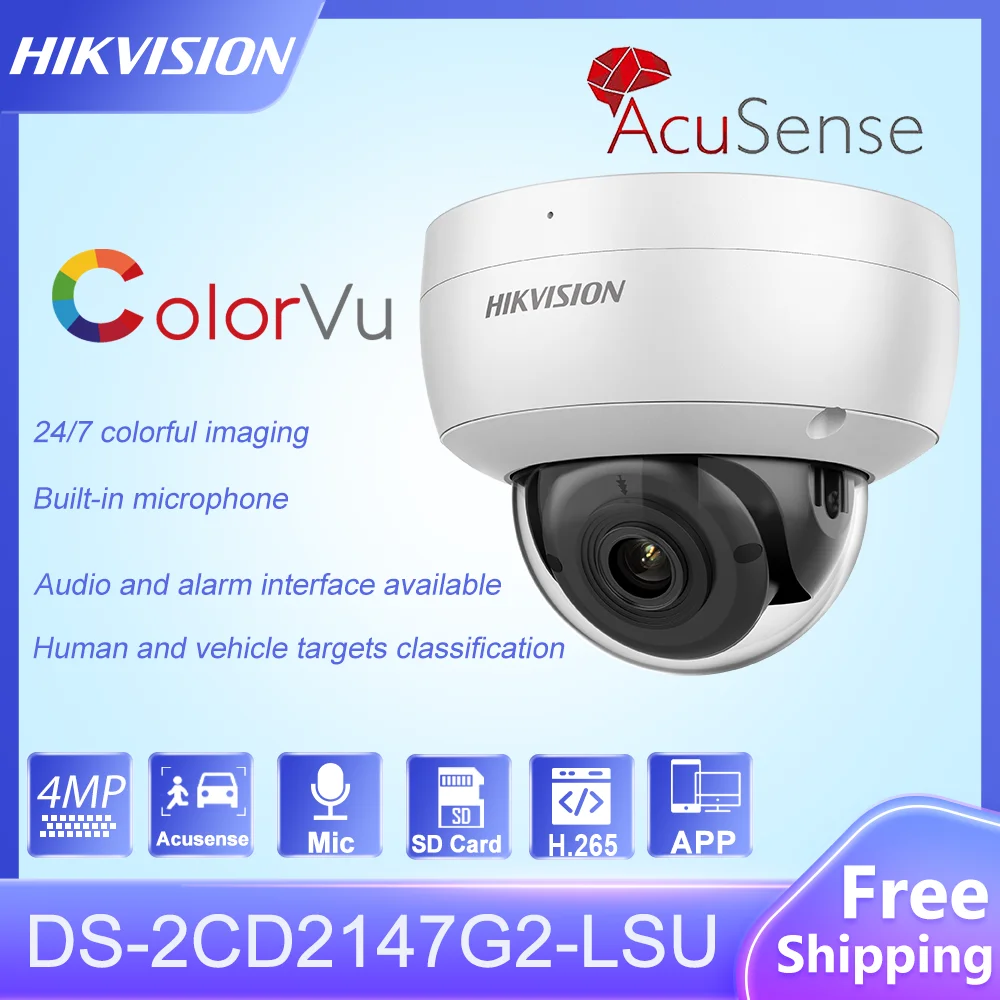

Hikvision 4MP ColorVu Acusense IP Camera DS-2CD2147G2-LSU Built-in Mic SD Card Slot H.265+ POE CCTV Security Surveillance Camera