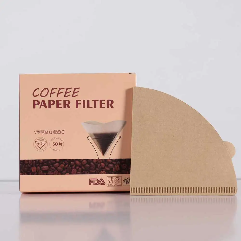 

50PCS/Box Coffee Filter Paper Count Disposable Coffer Filters Natural Cone V-Shaped Unbleached Coffee Filter V 60 Coffee Dripper