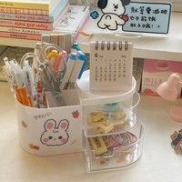 kawaii ins desktop storage box organizer plastic drawer transparent multifunction student pen holder organizer box cute