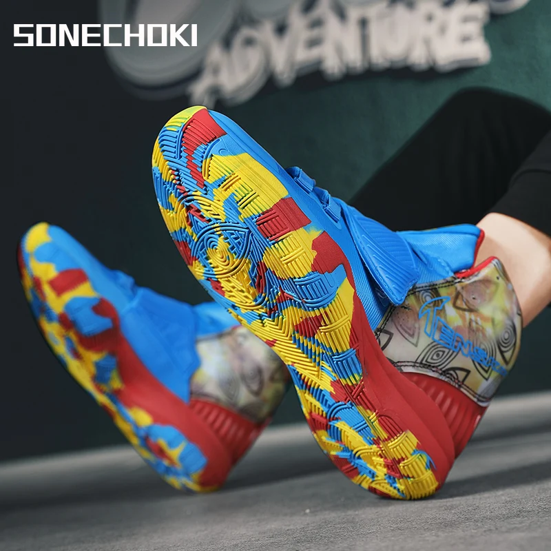 SONECHOKI High-Top Basketball Shoes Two-tone Unisex Cushioning Anti-Friction Outdoor Sneakers Men Breathable Sport Shoes Women