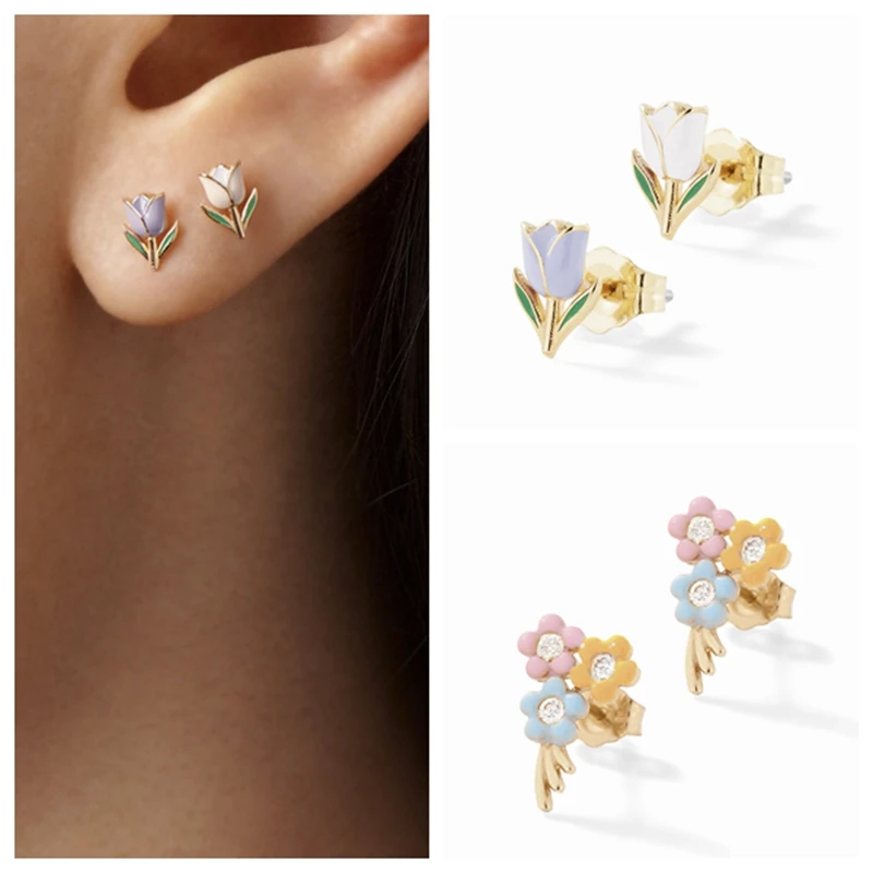 

Cute Romantic Enamel Daisy Flower Earrings for Women Drop Oil Irregular Geometric Female Studs Earrings Ear Piercing Jewelry