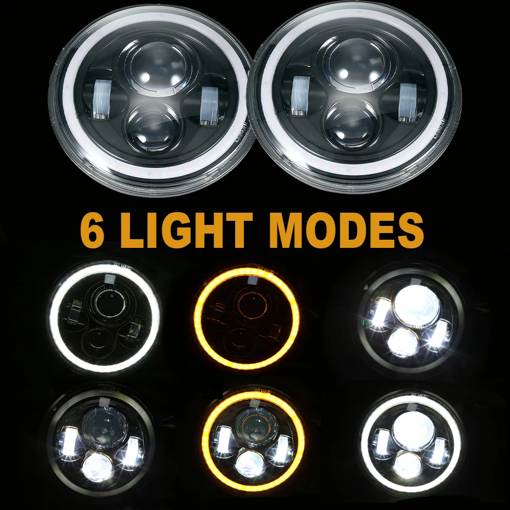 

2pcs 7" Led Headlight H4 DRL 200W LED Headlights Halo Angle Eye For Jeep Wrangler CJ JK LJ 97-18 Lada Niva 4x4