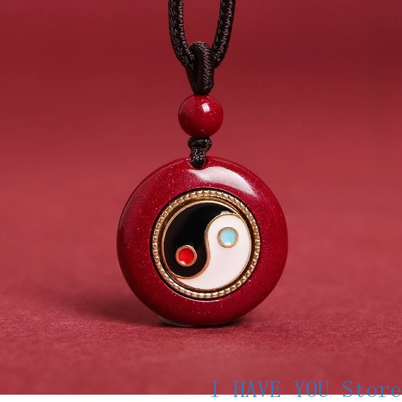 

Natural Raw Ore Cinnabar Pendant Purple Gold Sand, Six Character Mantra Taiji Eight Diagrams Pendant Men's and Women's Necklaces