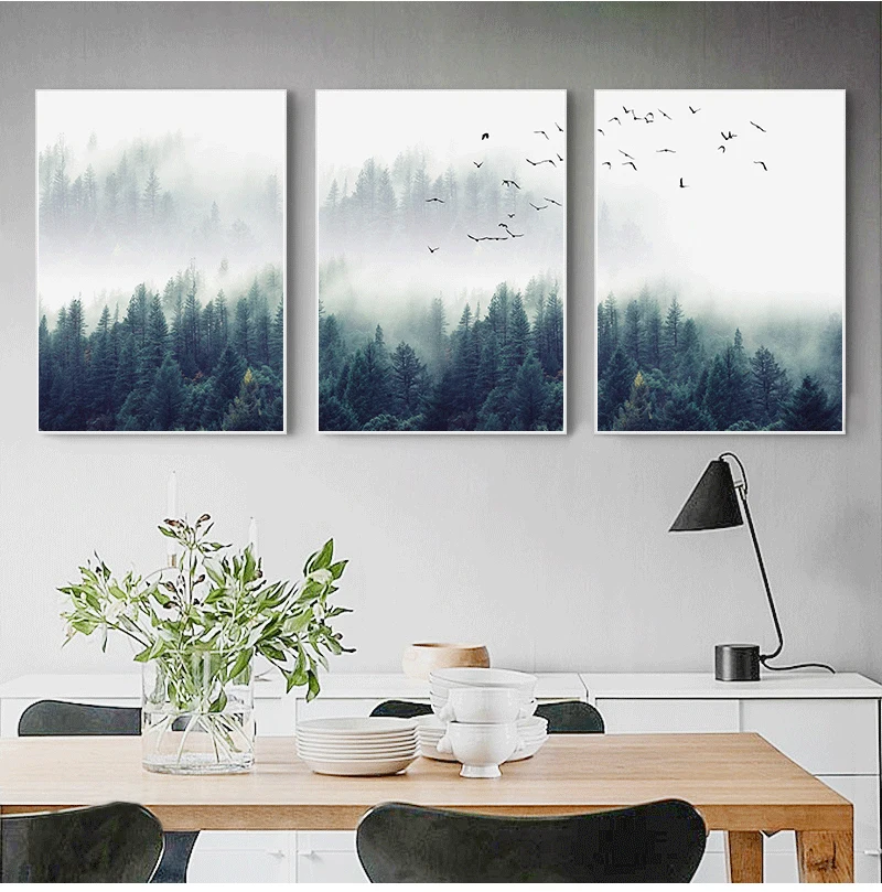 Скандинавская декорация, лесной пейзаж, настенное искусство, холст и печать, Картина на холсте, декоративная картина для гостиной, домашний декор