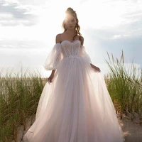 layout niceb boho wedding dresses off the shoulder sweetheart neck puff sleeves bride gown bow ribbon robe de mariee custom made