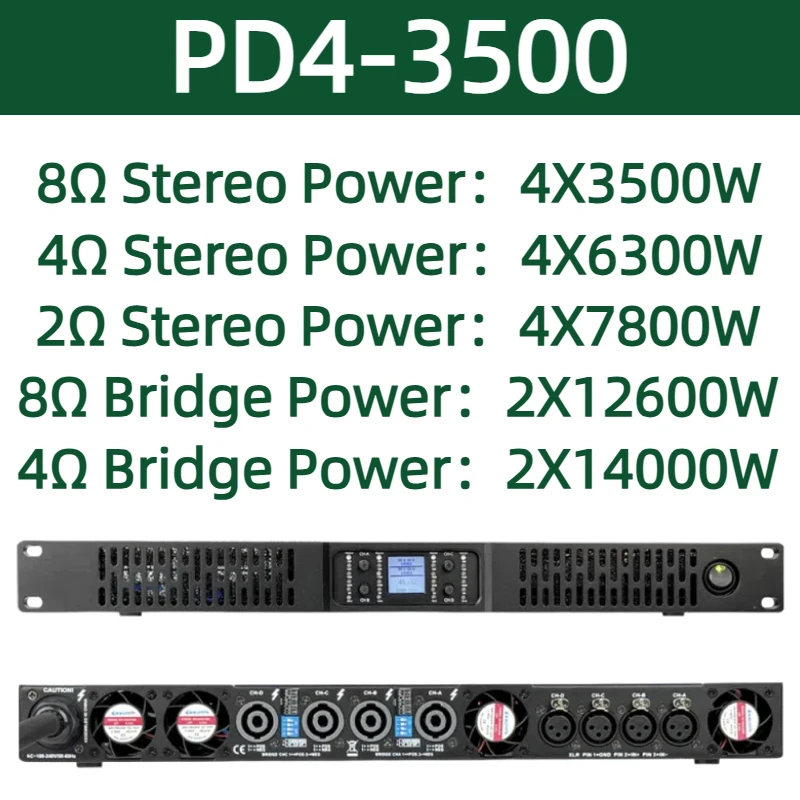 Фото Усилитель Paulkitson SiC PD43500, 4-канальный усилитель звука для сабвуфера, 2 Ом, 4x6800 Вт, 1U, профессиональный аудиоусилитель класса D №2