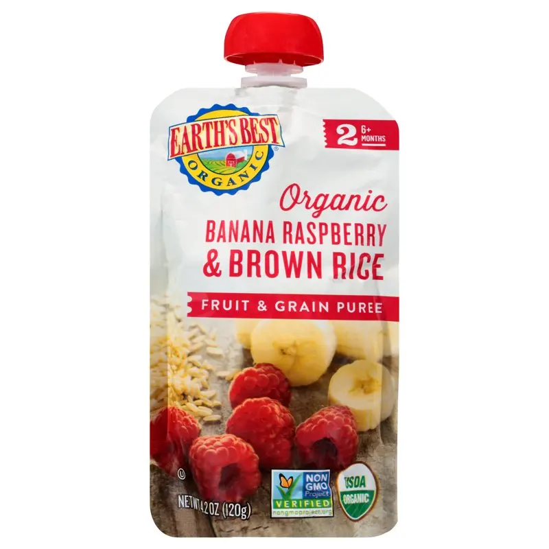 

Organic Stage 2 Best Food, Banana Raspberry & Brown Rice, Delicious and Nutritious 4.2 oz Pouch.