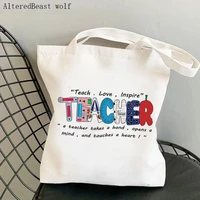 teacher supplies shopper bag teacher teach love inspire bag harajuku canvas shopper bag girl handbag shoulder lady gift bag
