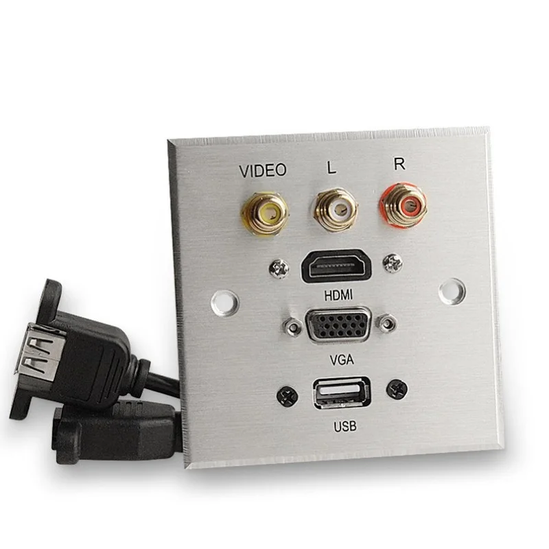

Алюминиевая панель мультимедийный разъем HDMI VGA Видео L/R каналы USB порты интерфейсная панель 86 мм * 86 мм розетка панель