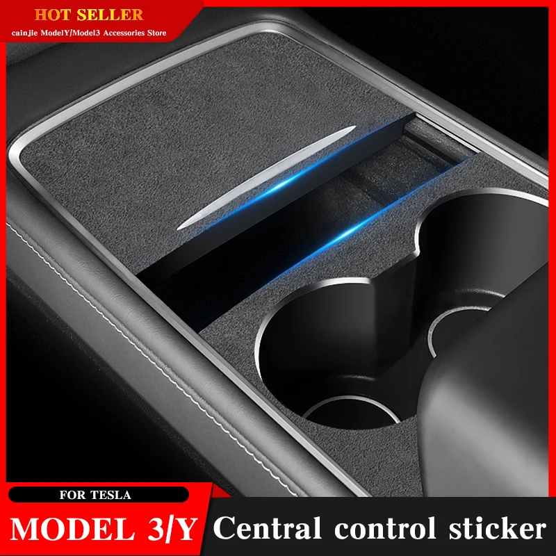 

Leather Car Central Control Panel Sticker For Tesla Model 3 Model Y 2021 2022 2023 Water Cup Storage Panel Trim Auto Accessories