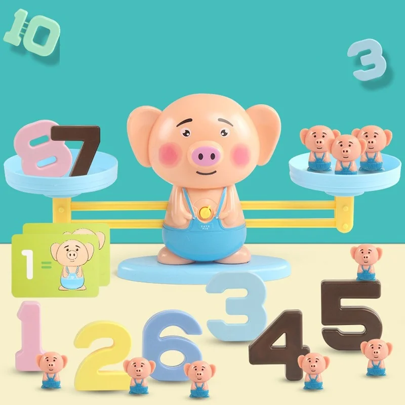 

Montessori Math Match Game Board Toys Monkey Puppy Balancing Scale Number Balance Games Baby Learning Toy Animal Action Figures