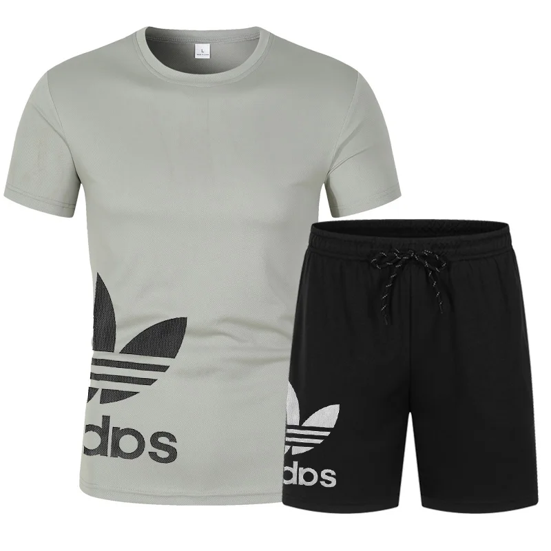 2023 New Men's Sportswear Men's Fitness Suit Short Sleeve Shorts Mesh Quick-drying 2 Piece Set