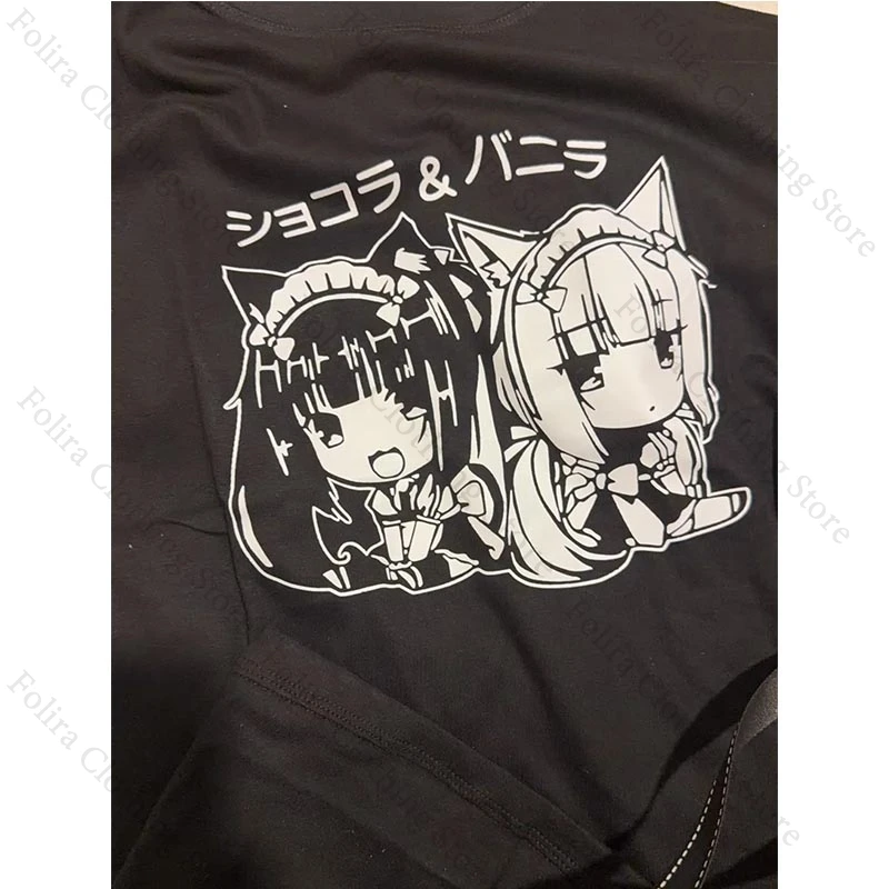 Фото Футболка с принтом Game Nekopara Chocola Vanilla, милые топы с короткими рукавами, летняя футболка, хлопковая футболка, повседневная летняя одежда №2