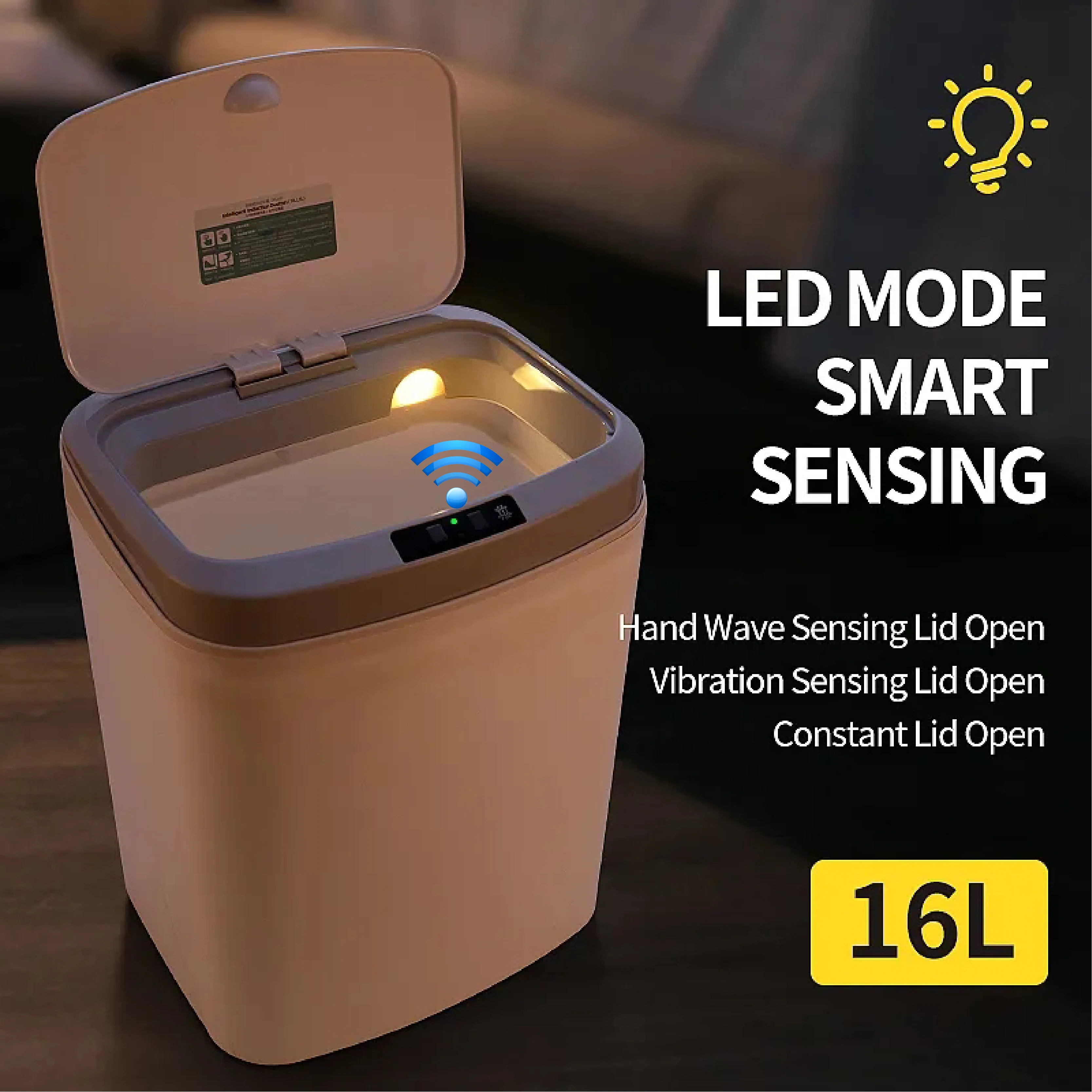 

16L Smart Trash Can Automatic Sensor Trash Bin with Night Light Illumination Household Electronic Waste Bin For Kitchen Bathroom