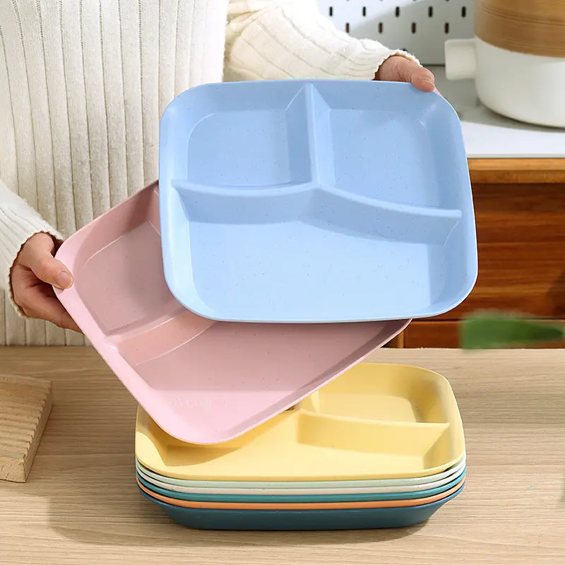 Three-grid Food Dish Breakfast Noodles Vegetable Nut Plate Reusable Fruit Salad Food Tray Lunch Dinner Plate Kitchen Supplies