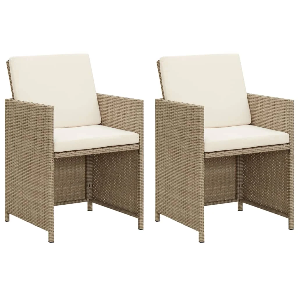

Outdoor Patio Chairs Deck Garden Outside Furniture Set Balcony Lounge Chair Decor with Cushions 2 pcs Poly Rattan Beige