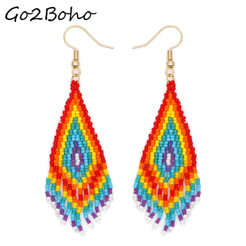 Go2boho Beaded Earrings Native Style Tassel Fringe Earring For Women Jewelry Seed Beads Woven Pendient Jewellery Handmade Gift