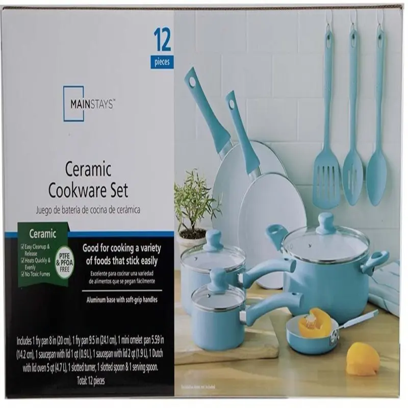 

New Luxury Ceramic Blue Linen Cookware Set - Stunning, Durable and Stylish Kitchenware Set for Home Chefs