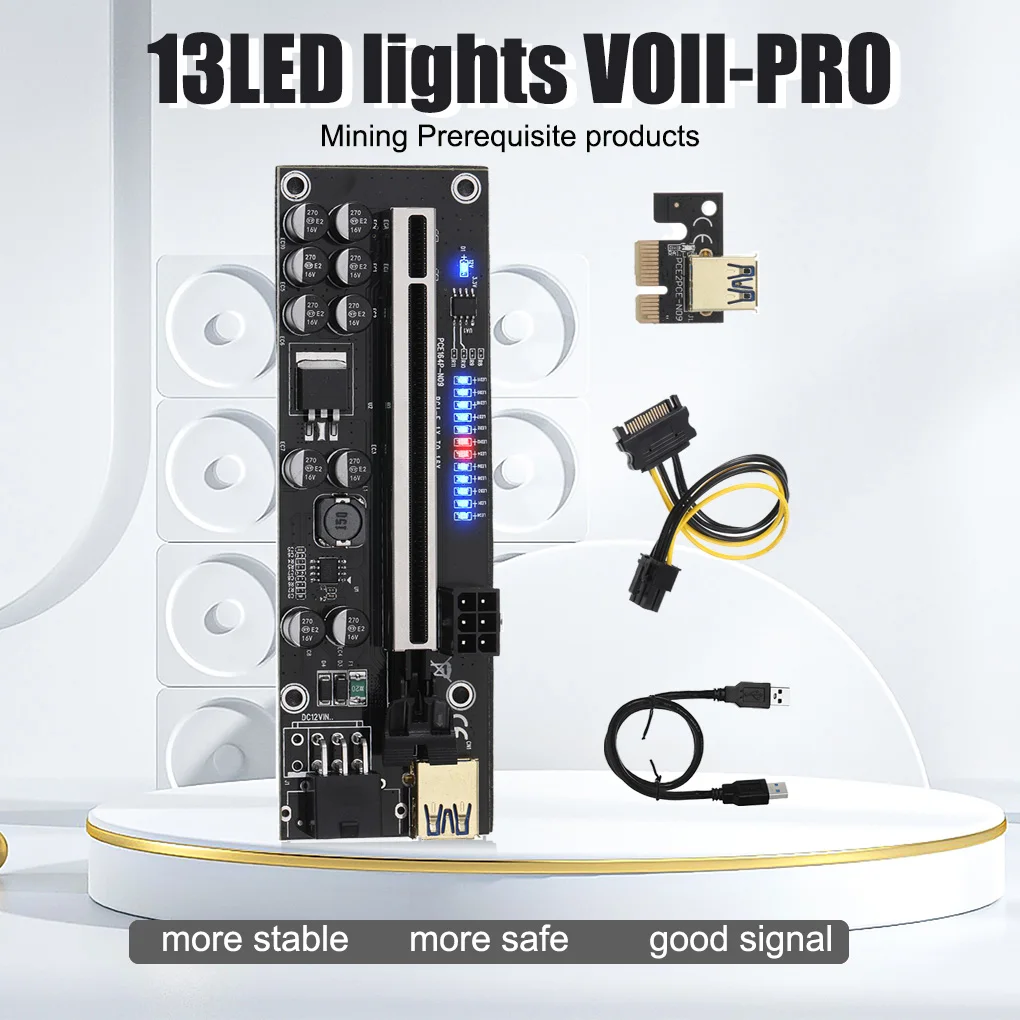 

HOT VER011 USB 3.0 PCI-E Riser VER 011S Express 1X 4x 8x 16x Extender Riser Adapter Card SATA 15pin to 6 pin Power Cable