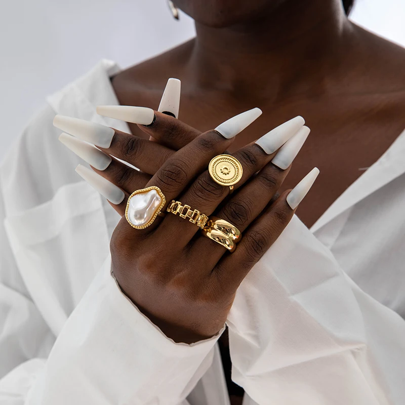 Tocona преувеличенные кольца с геометрической формой искусственного жемчуга для