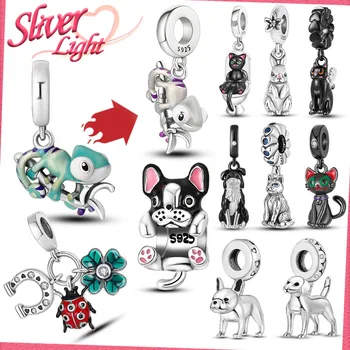 2022 925 Sterling Silver Cat Pet Charm Beads Pendant Fit Original Brand Bracelet Chameleon Dog Charm For Women Gift Diy Jewelry 1