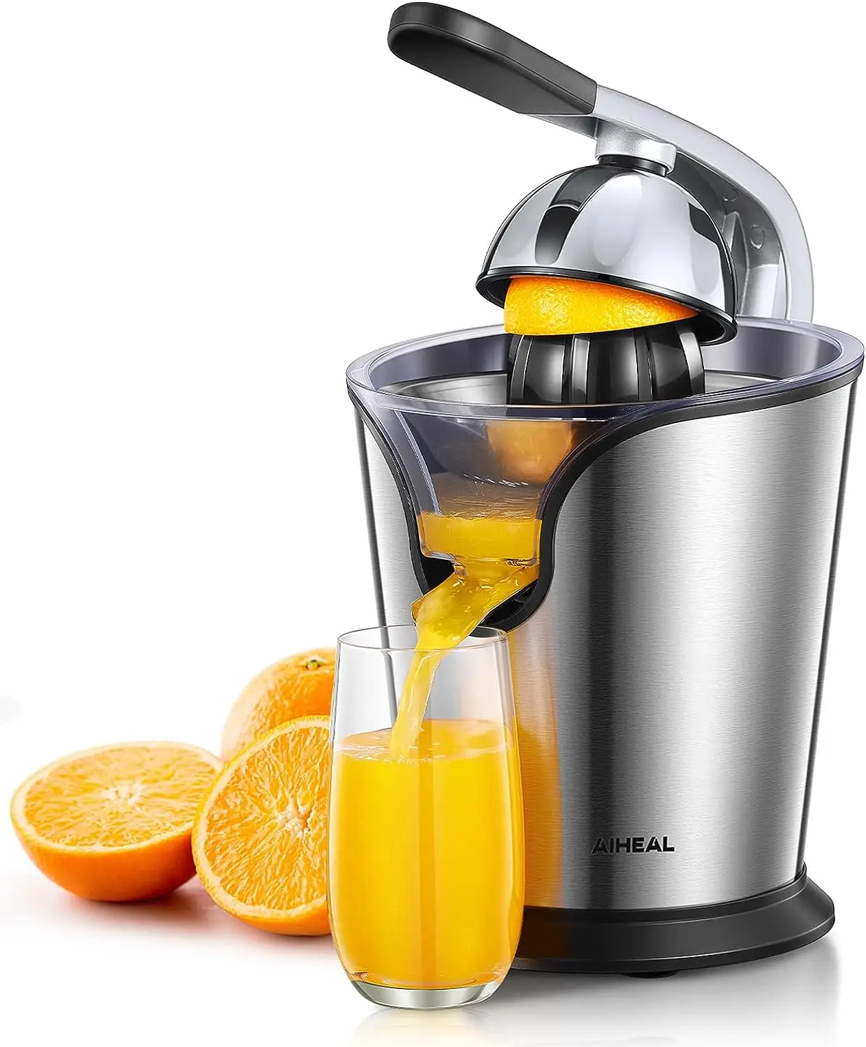 

Juicer Squeezer, Oranges Juicer with Rubber Handle and Two Size Cones, 160W Silent Motor Juice Squeezer for Orange, Lemon and Gr