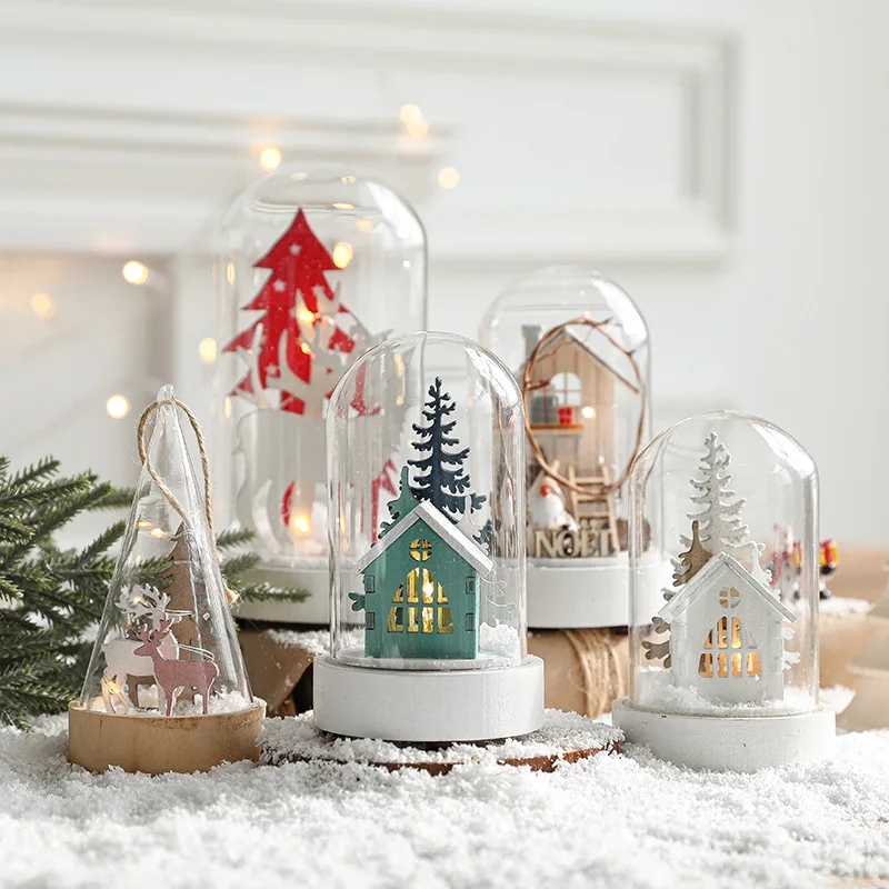 

Nordic Style Reindeer Lighting Small Night Lamp Snow Decoration Christmas Tree Glass House Christmas Decoration Festive Supplies