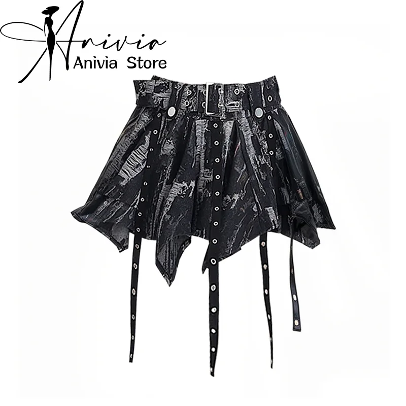 Женская ассиметричная мини-юбка в стиле 90-х серая винтажная юбка-трапеция