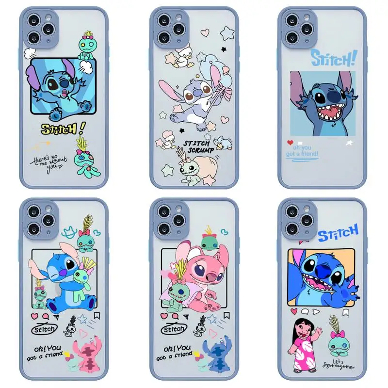 

Funny Stitch and Scrump Angel Phone Case For iphone 14 Plus 13 12 11 Pro Max Mini XS X XR Matte Transparent Light Gray Cover