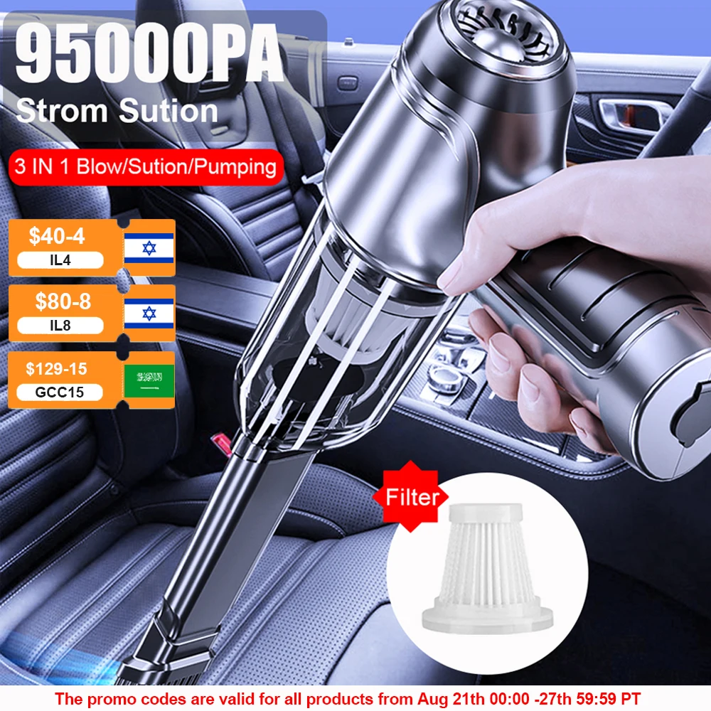 Car Vacuum Cleaner 95000PA Strong Suction Wireless Portable Vacuum Cleaner Dual Use Mini Handheld Cleaning For Car Home Desktop