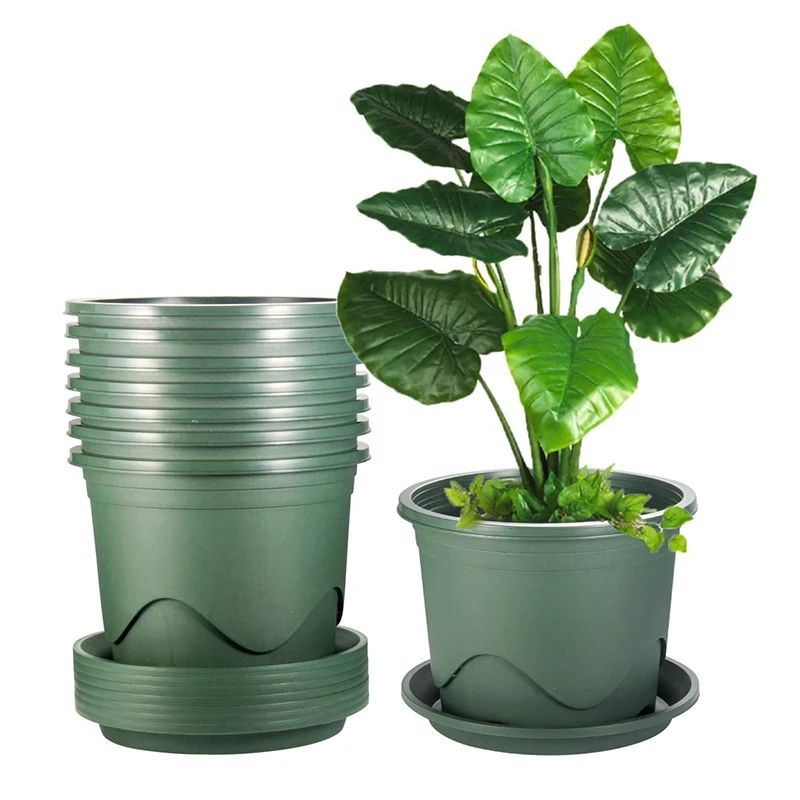

HOT-Plant Plastic Flower Pots, Small Plant Flower Pots, Nursery Flower Pots With Drainage Holes And Trays, 8 Pcs