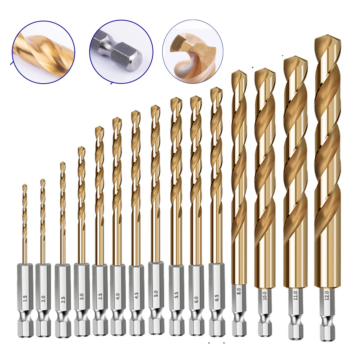 Hex Shank Titanium HSS Twist Drill Bit Set for Quick Change Wood Metal Hole Cutter Core Drilling Tool Power Tools Accessories