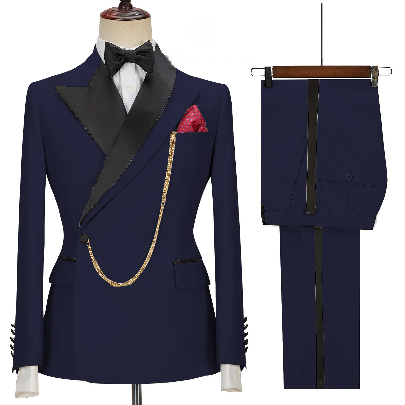 

Navy Blue Wedding Tuxedos Groom Wear Men's Suits Slim Fit Prom BestMan Groomsmen Blazer (Jacket + Pants+Bow)