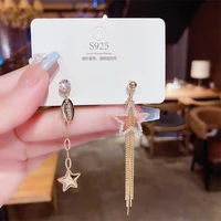 2022 new korean 925 silver pentagram tassel stud earrings for women fashion crystal elegant jewelry party gifts