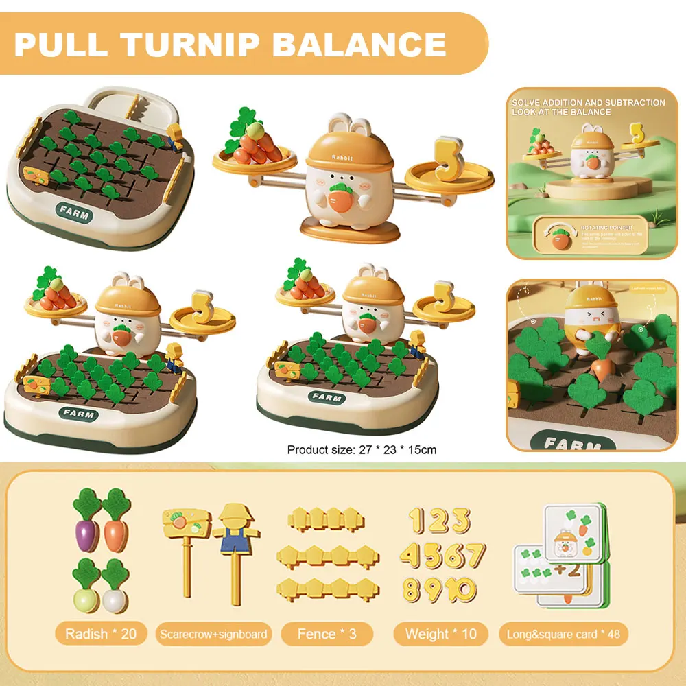

Children Pull Radish Balance Toys Non-Woven Fabric Baby Scales Teaching Game Smooth Sensory Training for Family Gathering Props