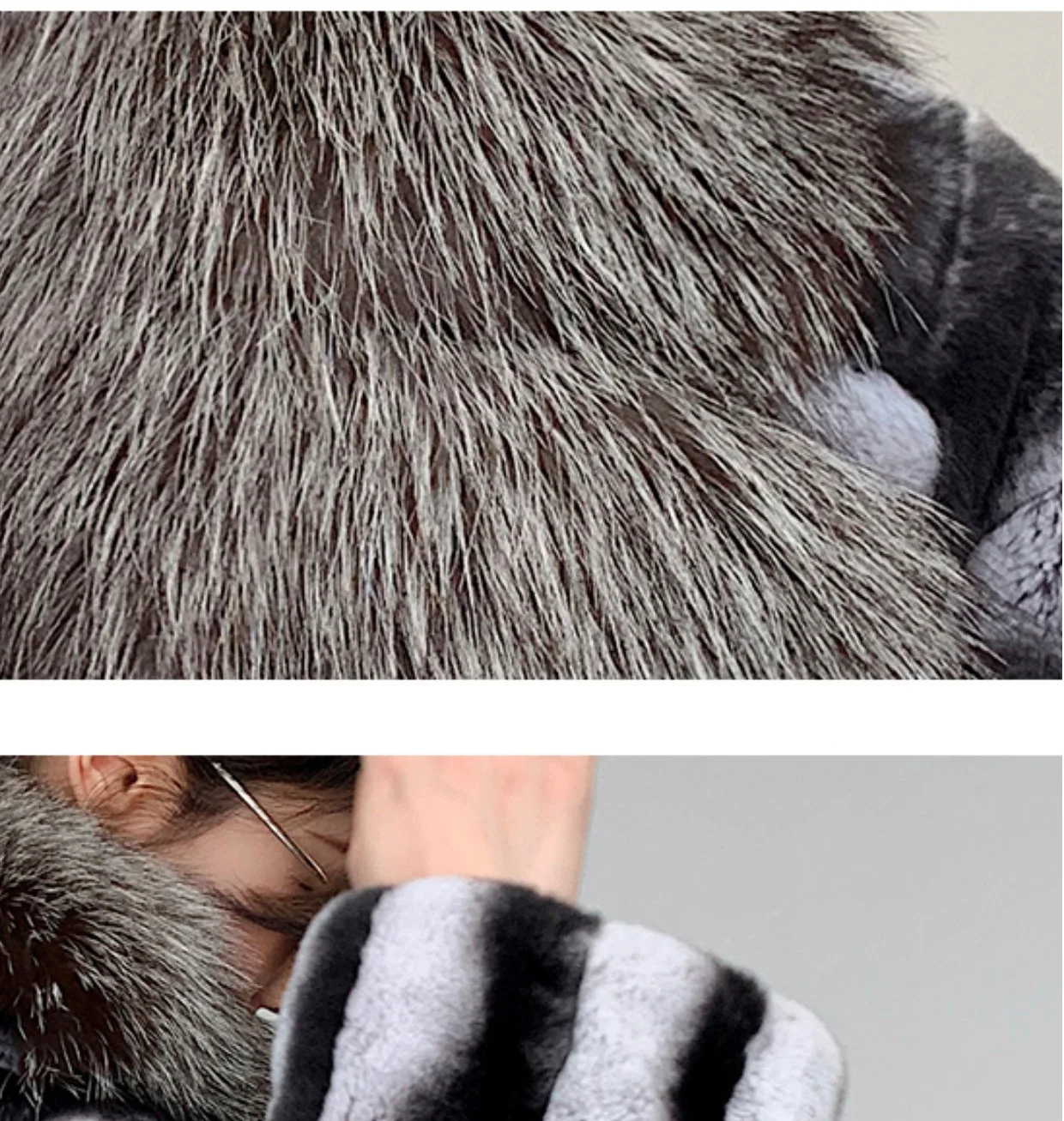 2023 New Women's Winter 100% Real Rex Rabbit Fur Natural Fur Coat With Chinchilla Color Hood Thickened Warm With Zipper Design
