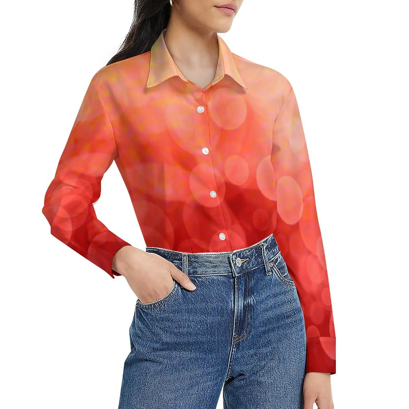 

Sunset Spotted Blouse Dots Print Office Work Printed Blouses Women Street Wear Shirt Summer Long-Sleeve Oversize Clothing