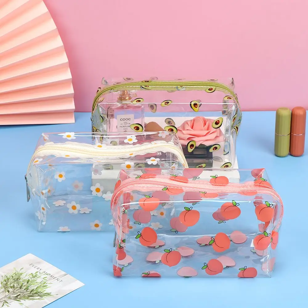 

Organizer Waterproof Cute Print Transparent Makeup Bags for Women Girls Travel Cosmetic Bag Clear Avocado Flower Peach