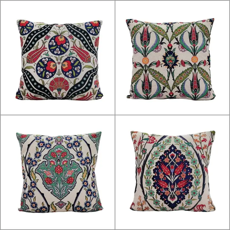 

4 шт./компл. Турецкая тюльпановая плитка с рисунком подушки покрывало Гобеленовая наволочка тканая Этническая Подушка TopHandmade коврик