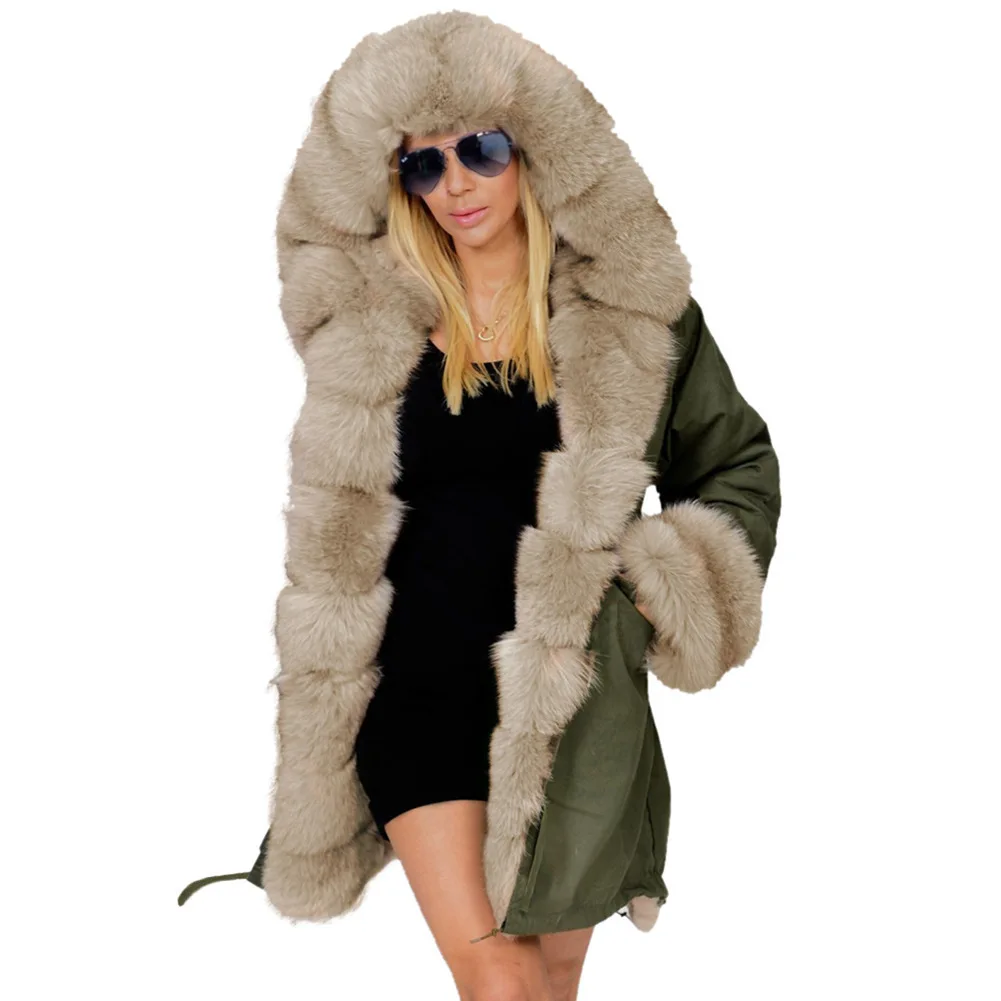 2022 winter new slim fit warm fur collar hooded coat women's padded coat pie to overcome plush fleece padded coat