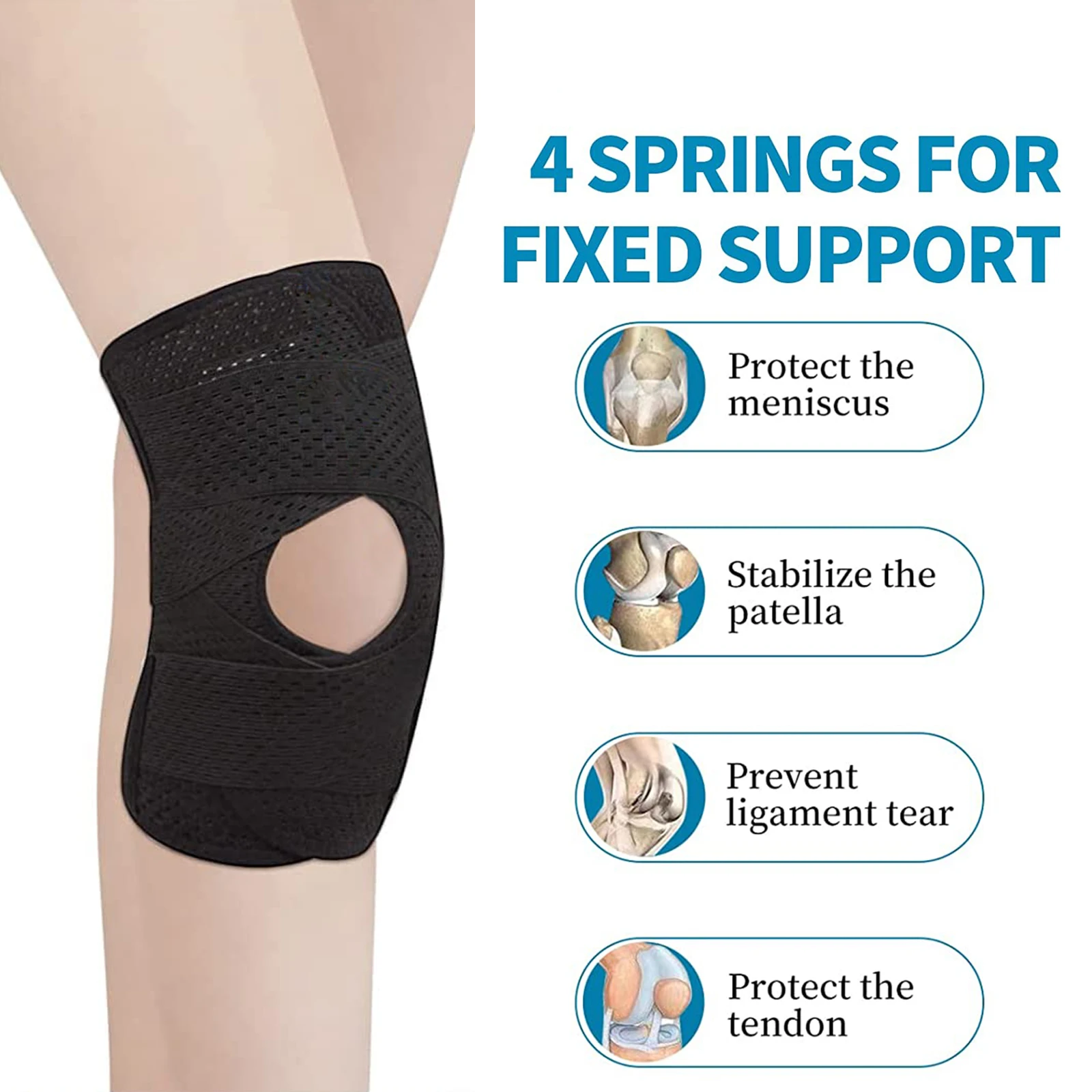 

Наколенник с боковыми стабилизаторами, гелевые подушечки для надколенника, регулируемый протектор мениска, наколенники для занятий спорто...