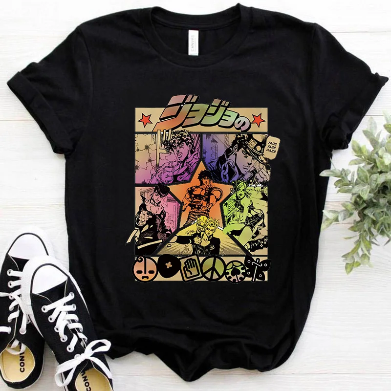 

Футболка с аниме «Невероятные приключения Джоджо», Милая женская футболка, Повседневная Уличная одежда в стиле Харадзюку, топы унисекс