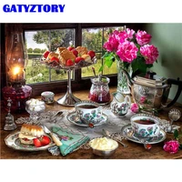 gatyztory diy painting by number food landscape handpainted teacup drawing on canvas pictures by numbers flower kits home decor