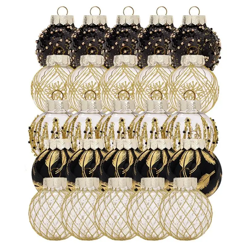 

Новогодние елочные шары, Блестящие Елочные украшения, черный золотой шар из ПВХ, рождественские украшения, набор из 25 2,36 дюймов/6 см